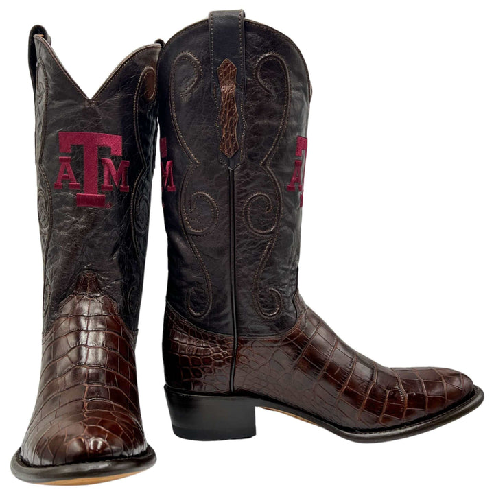 men's texas a&m aggies cowboy boots brown american alligator James round toe