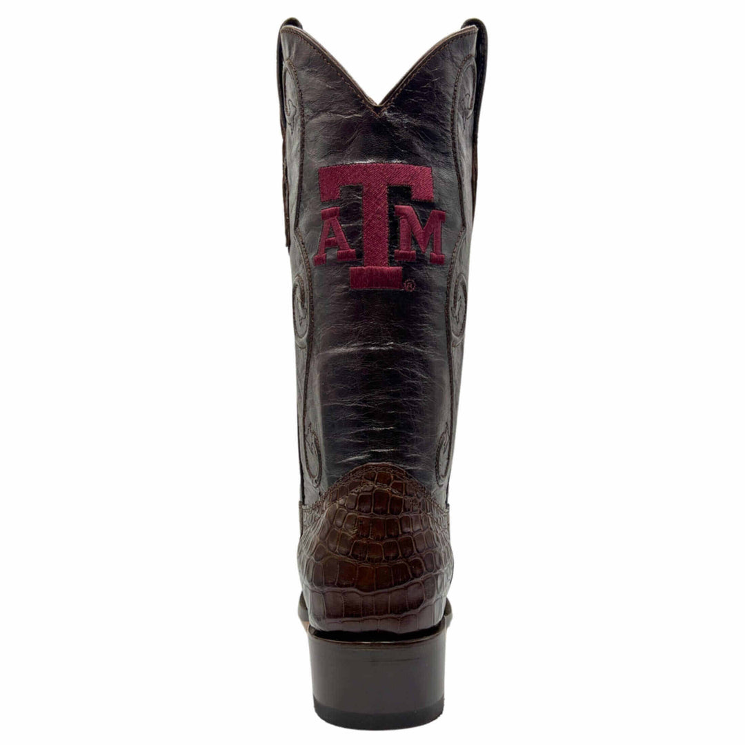 Men's Texas A&M Aggies Brown American Alligator Belly Cowboy Boots James by Vaccari #select-a-toe_round