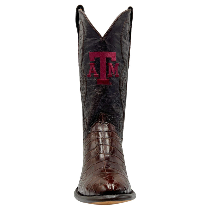men's texas a&m aggies cowboy boots brown american alligator James round toe