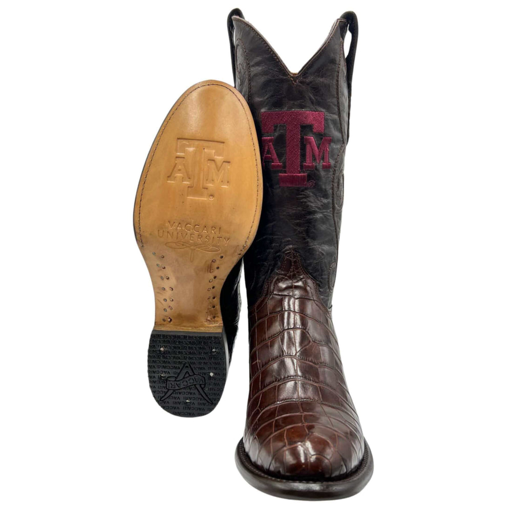 men's texas a&m aggies cowboy boots brown american alligator James round toe