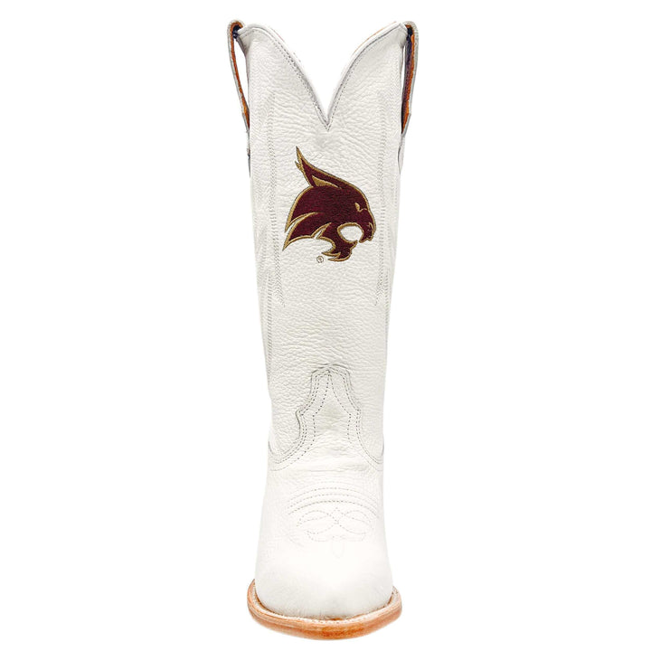 Women's Texas State University Bobcats All White Pointed Toe Cowgirl Boots Leighton by Vaccari