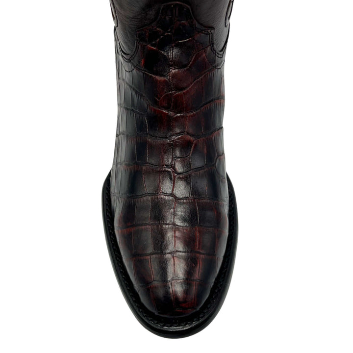 Men's Texas Tech Red Raiders Black Cherry Round Toe American Alligator Belly Cowboy Boots James by Vaccari