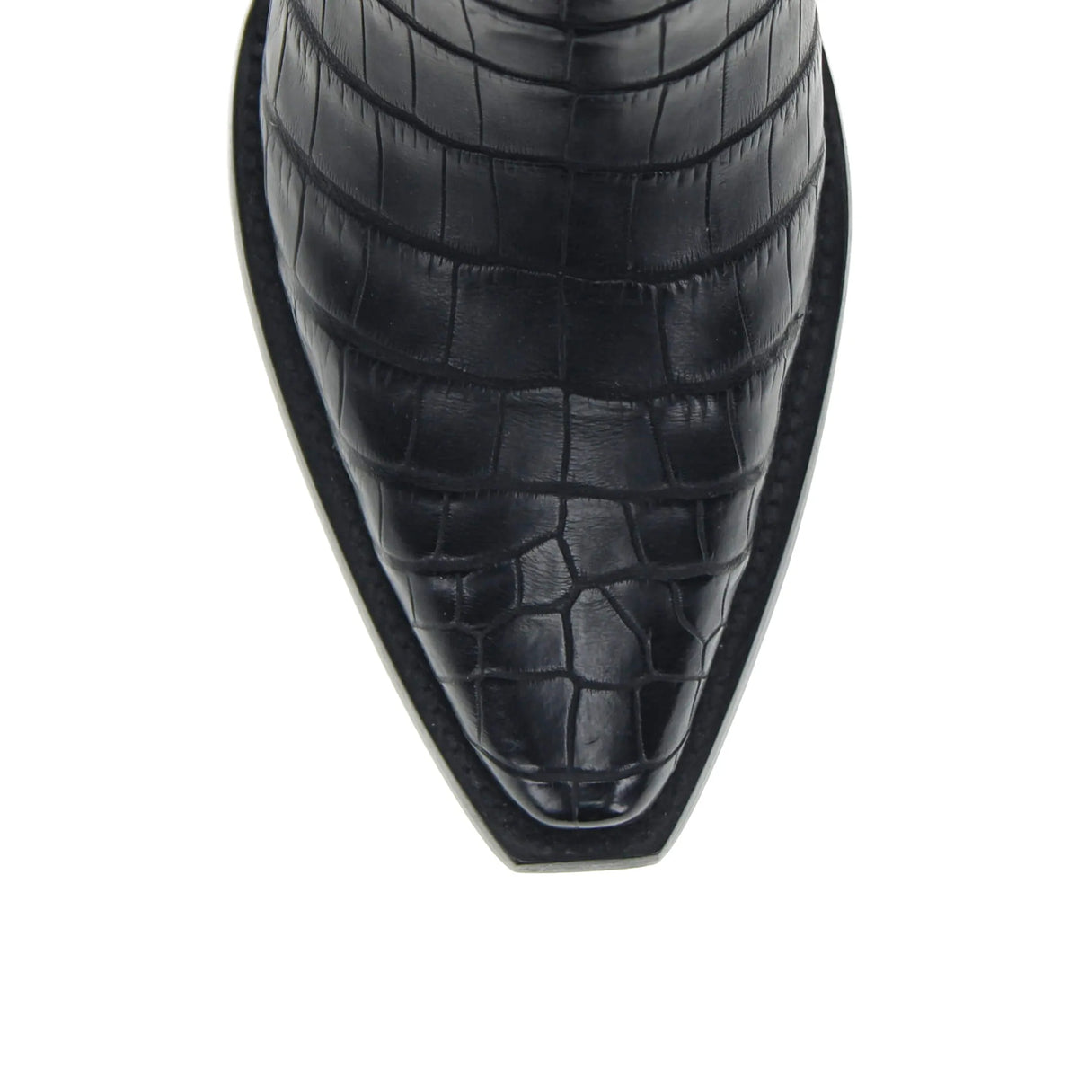 Black alligator belly vamp with a black leather sole