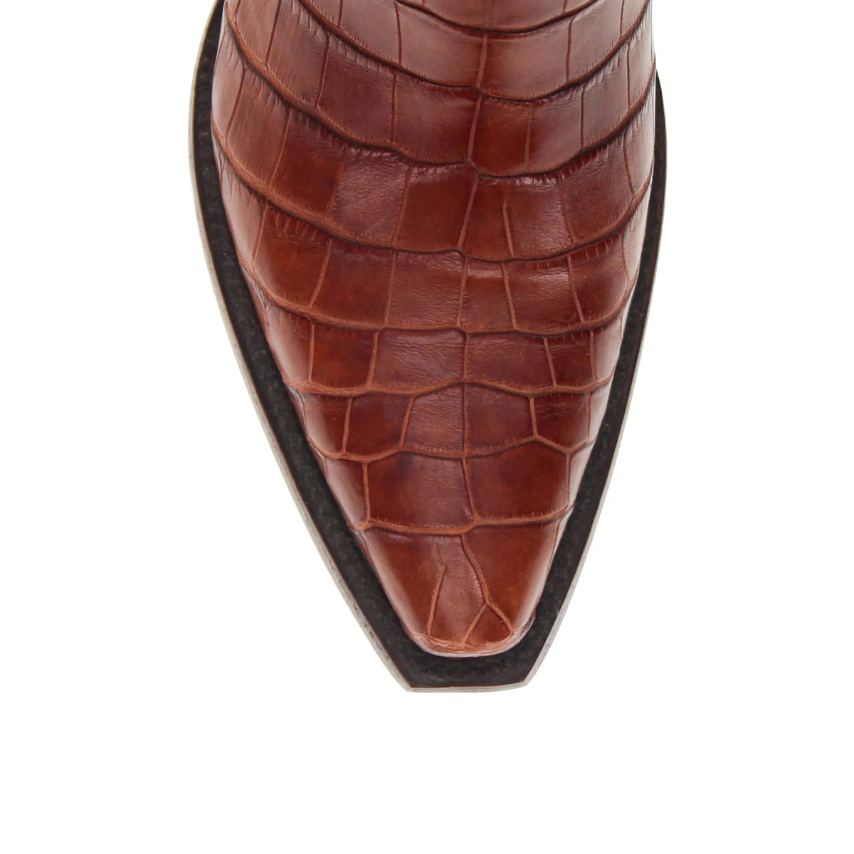 Cognac alligator belly vamp with a brown leather sole