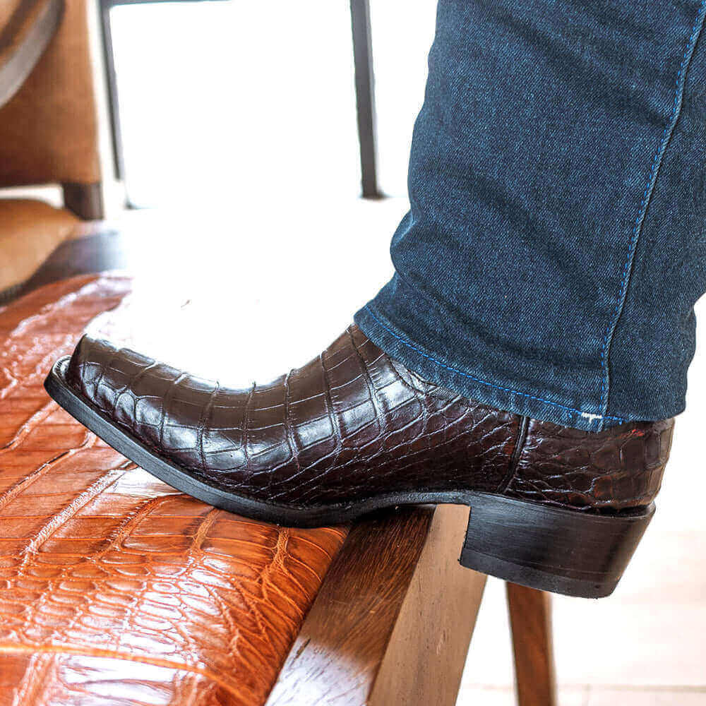 Men's Mocha American Alligator Belly Cowboy Boots Travis by Vaccari Core