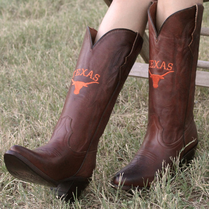 Women's University of Texas Longhorns Brown Pointed Toe Cowgirl Boots Chelsie by Vaccari