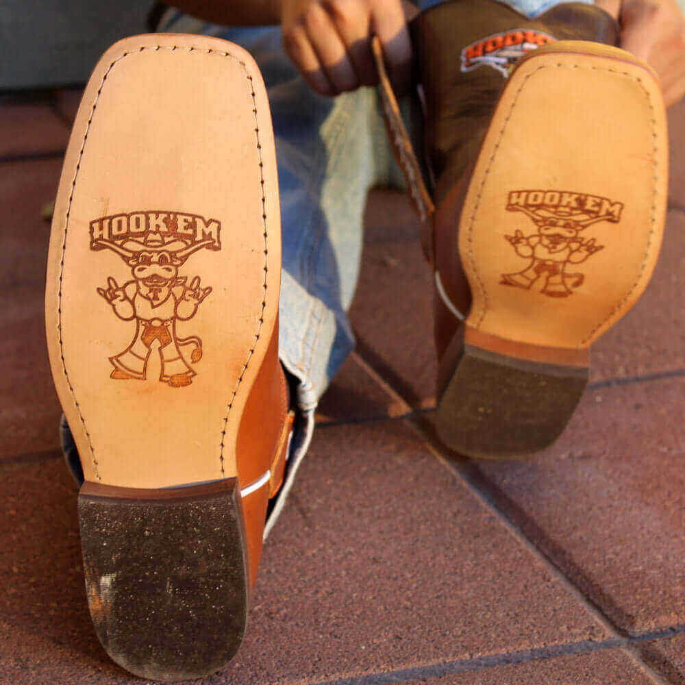 Kid's University of Texas Cognac Cowboy Boots by Vaccari University