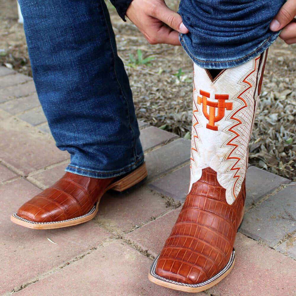 Men's University of Texas White and Cognac Cowboy Boots Parker by Vaccari University