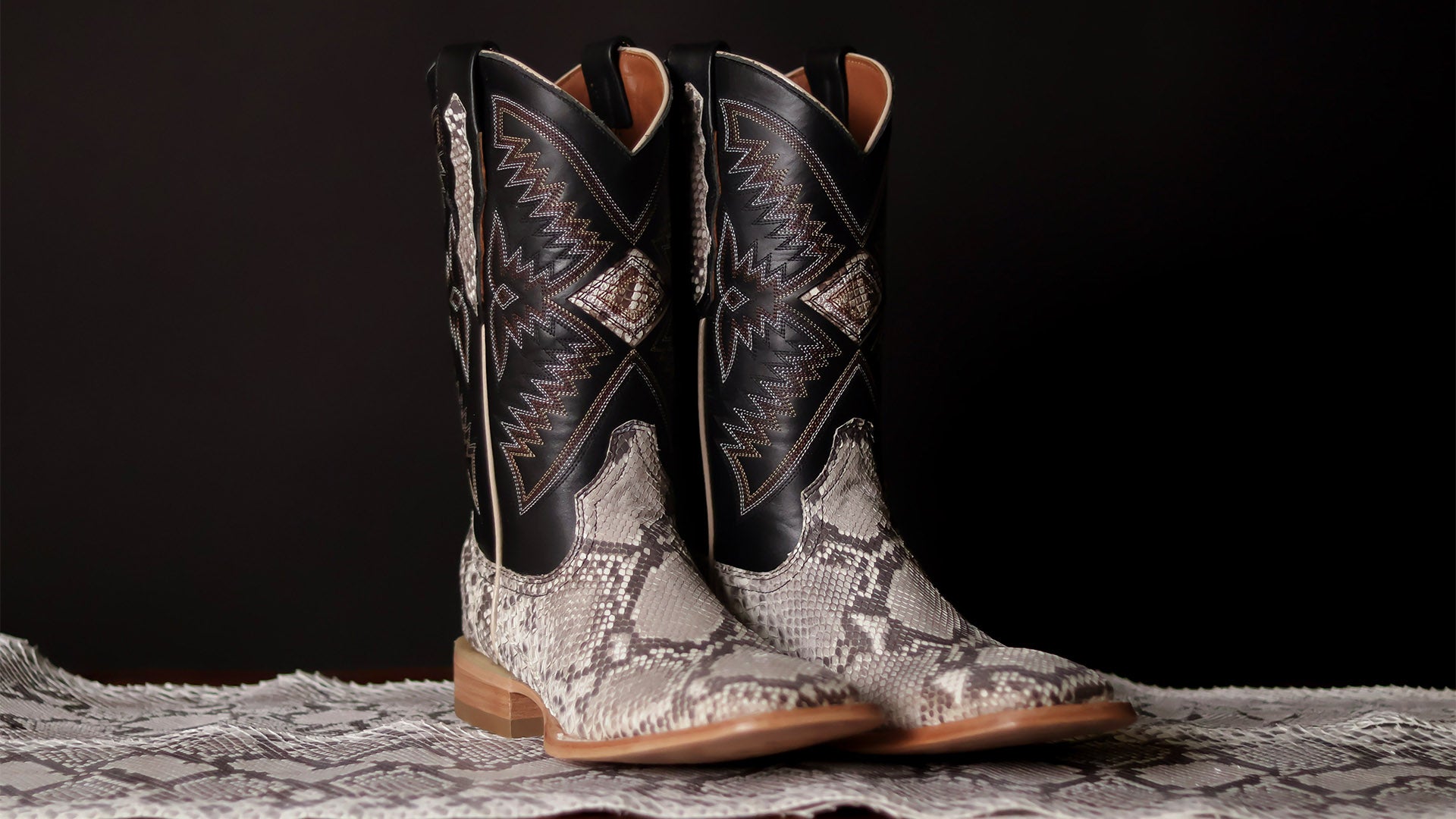 Men's Natural Burmese Python Square Toe Cowboy Boots | Vaccari