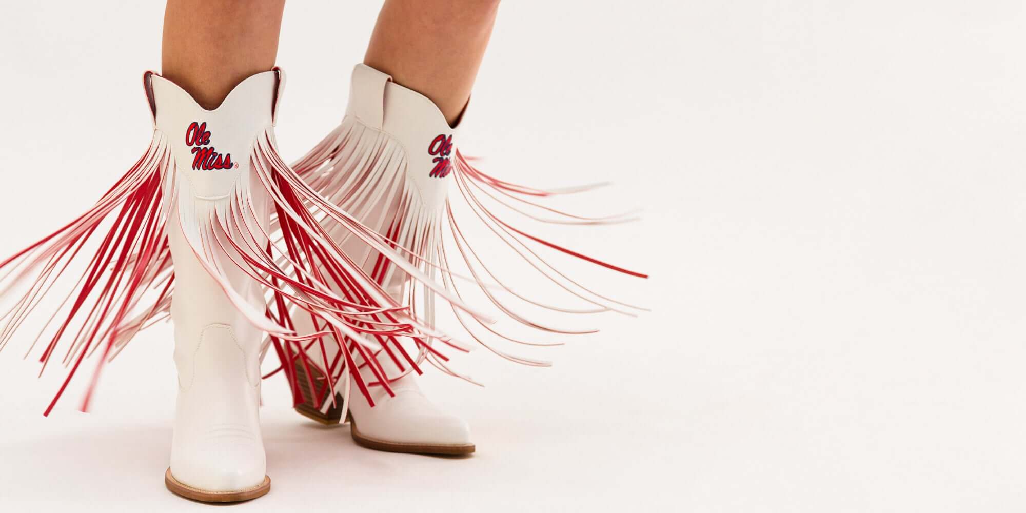 University of Mississippi Women's White Fringe Cowgirl Boots Kacey by V by Vaccari