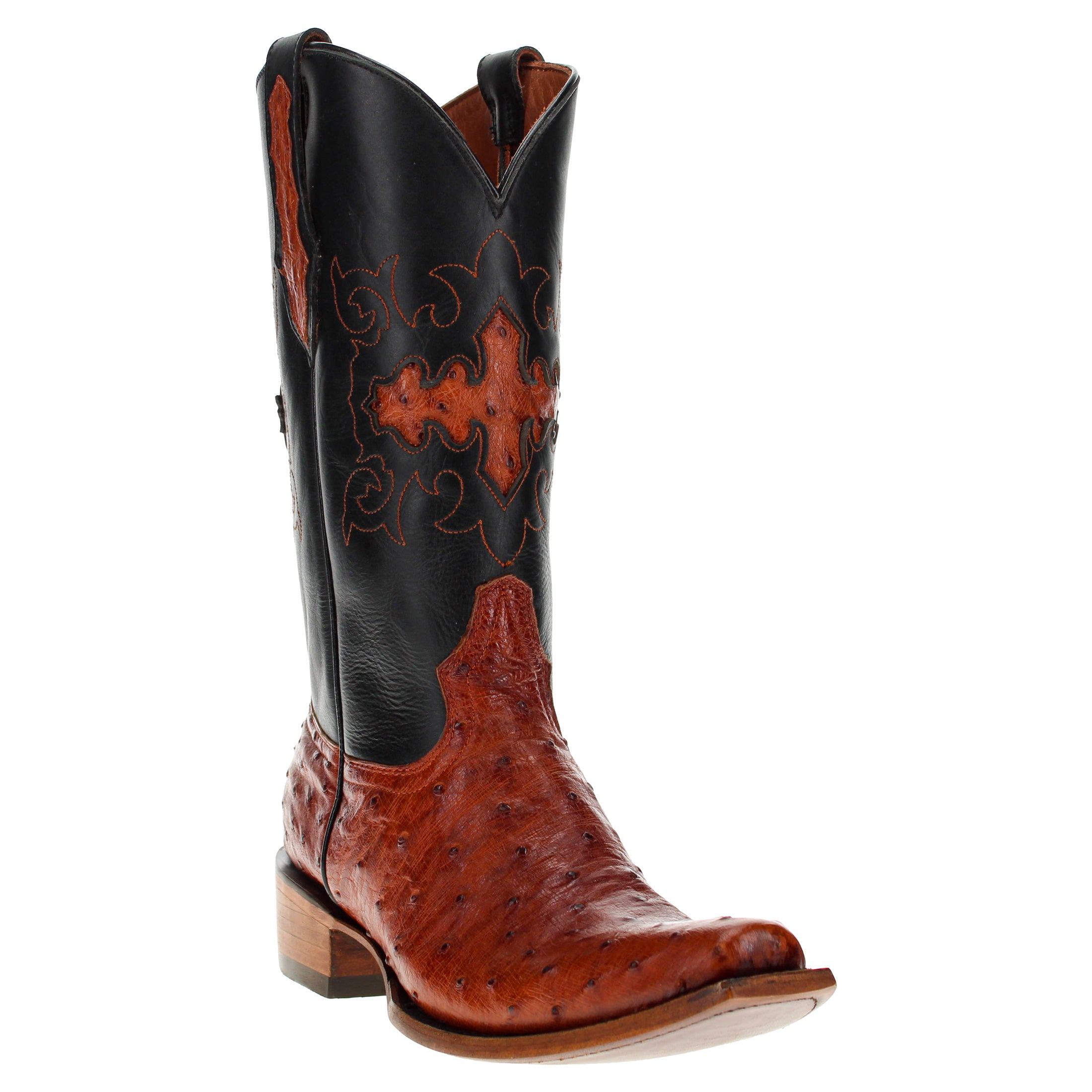 Men's Cognac Full Quill Ostrich JW Toe Cowboy Boots by Vaccari