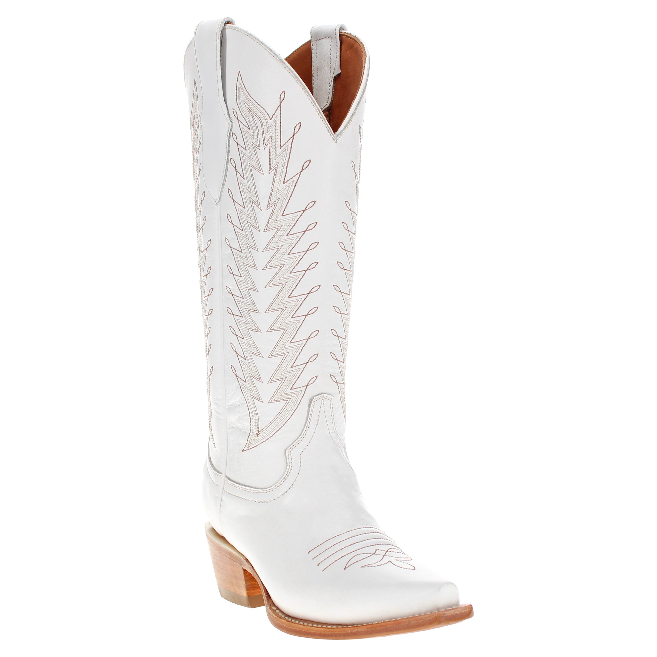 Women's White Feathered Stitched Snip Toe Cowgirl Bootsby Vaccari