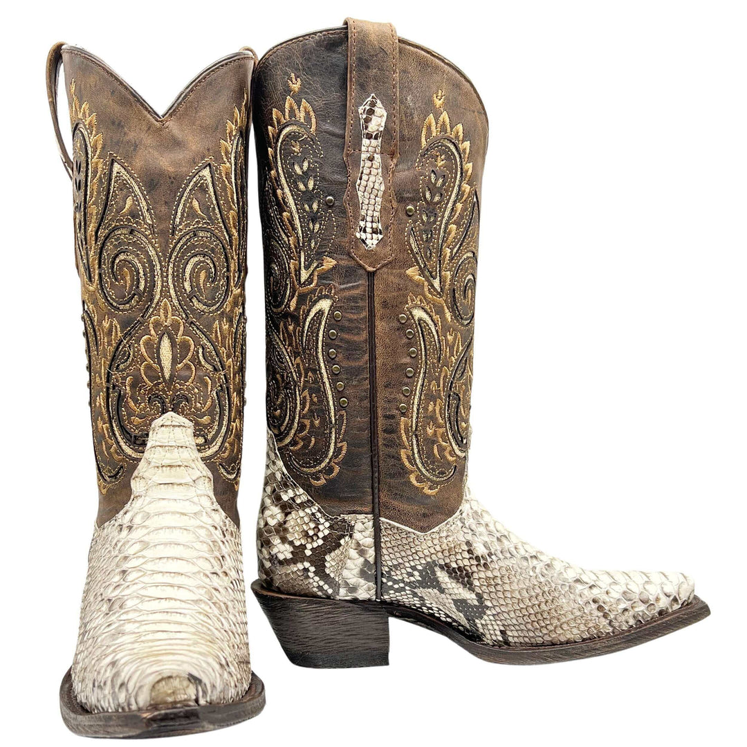 Women's Vaccari Python Snip Toe Cowgirl Boots with Glitter Inlays and Studs Eva