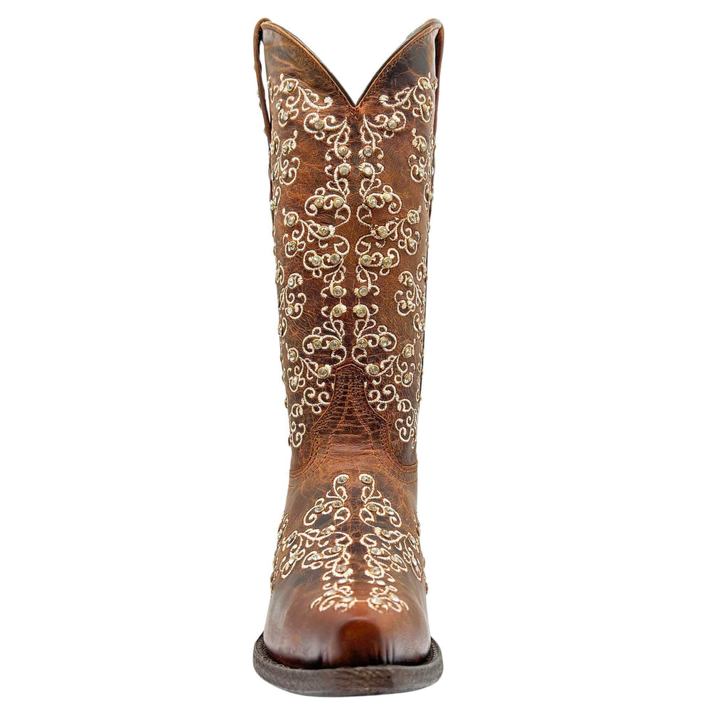 Women's Vaccari Cognac Snip Toe Crystal Embellished Cowgirl Boots | Brooklyn #select-a-toe_snip