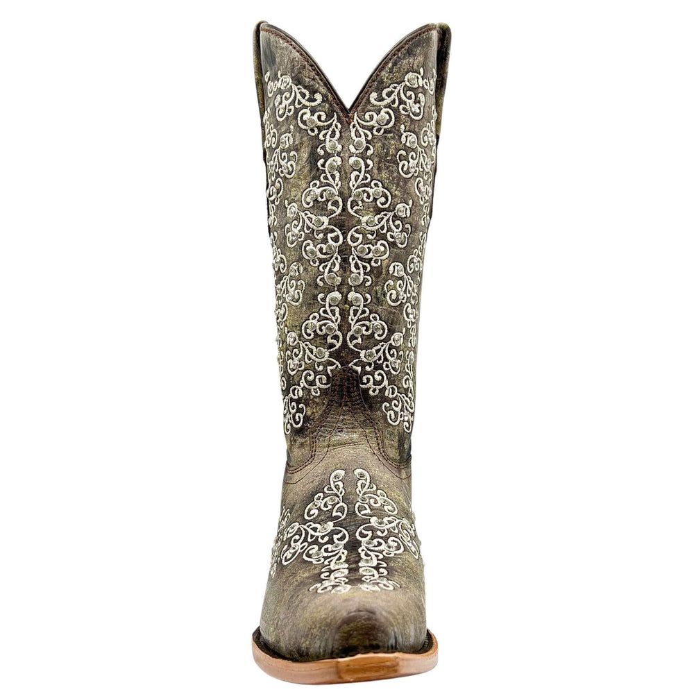 Women's Vaccari Distressed Brown Snip Toe Crystal Embellished Cowgirl Boots | Brooklyn