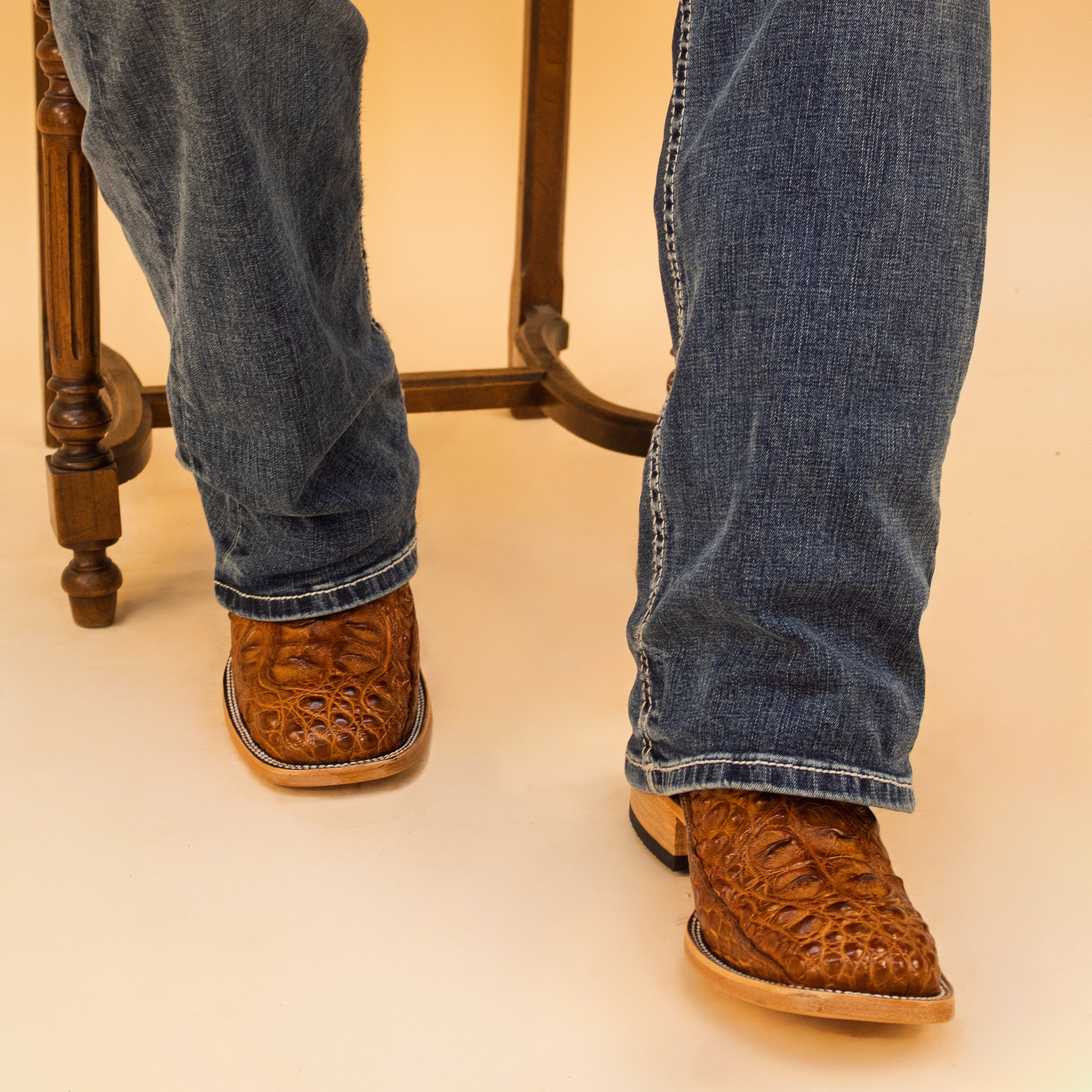 Men's Cognac Head Cut Alligator Zander Vaccari Boots