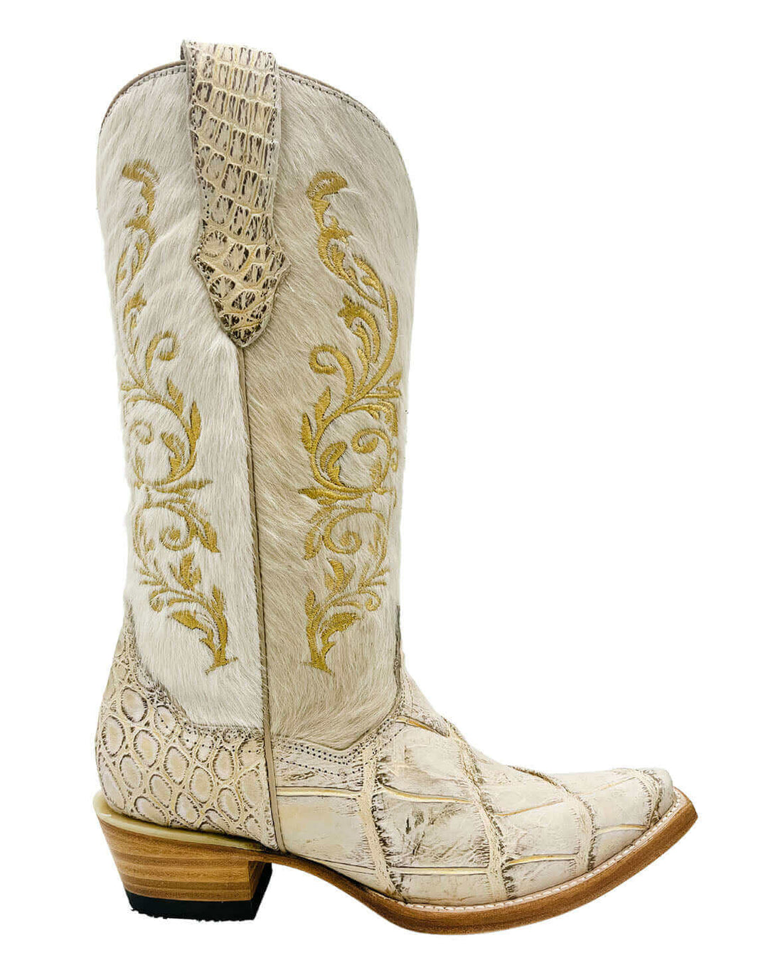 Women's Off White American Alligator Snip Toe Cowgirl Boots by Vaccari