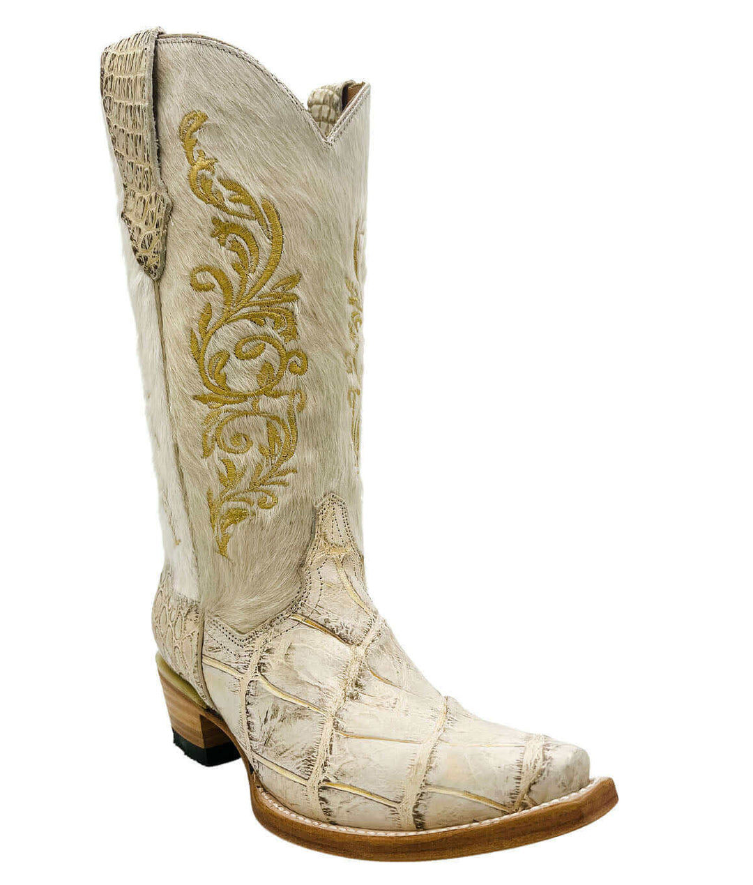 Women's Off White American Alligator Snip Toe Cowgirl Boots by Vaccari