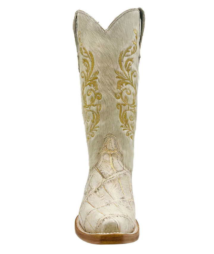 Women's Off White American Alligator Snip Toe Cowgirl Boots by Vaccari