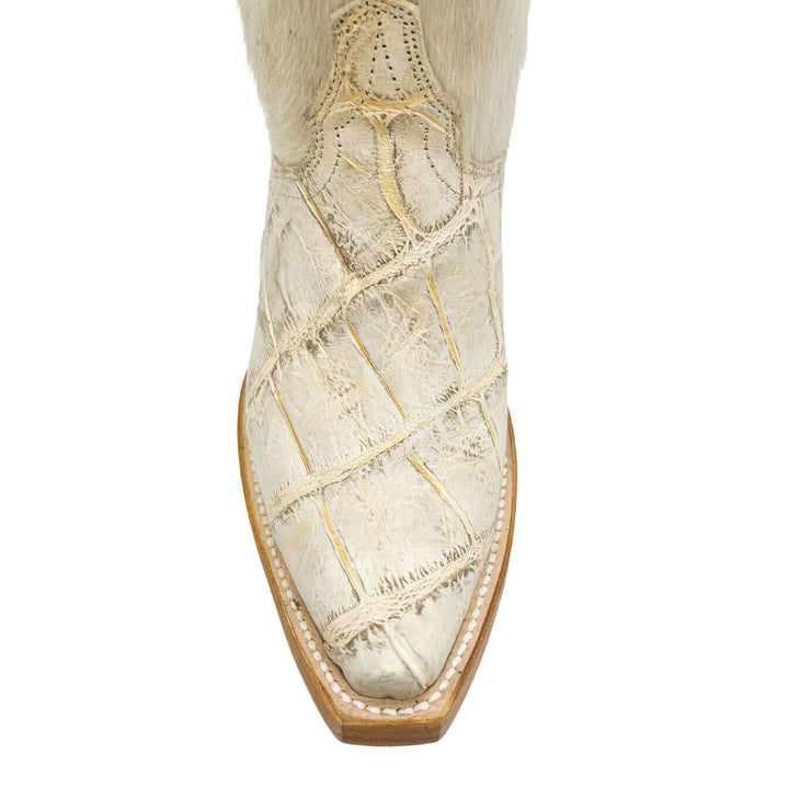 Women's Off White American Alligator Snip Toe Cowgirl Boots by Vaccari