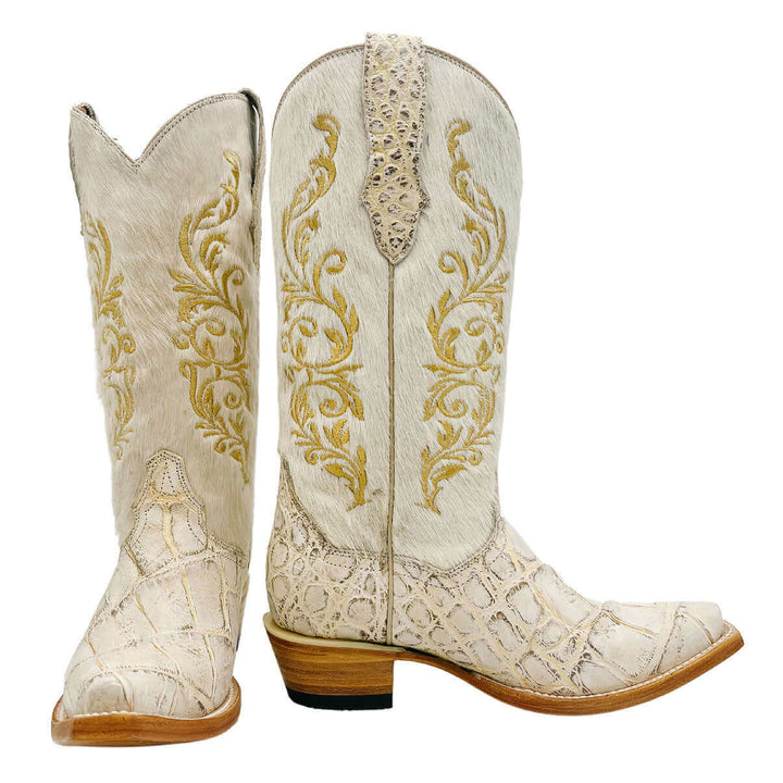 Women's Off White American Alligator Snip Toe Cowgirl Boots by Vaccari