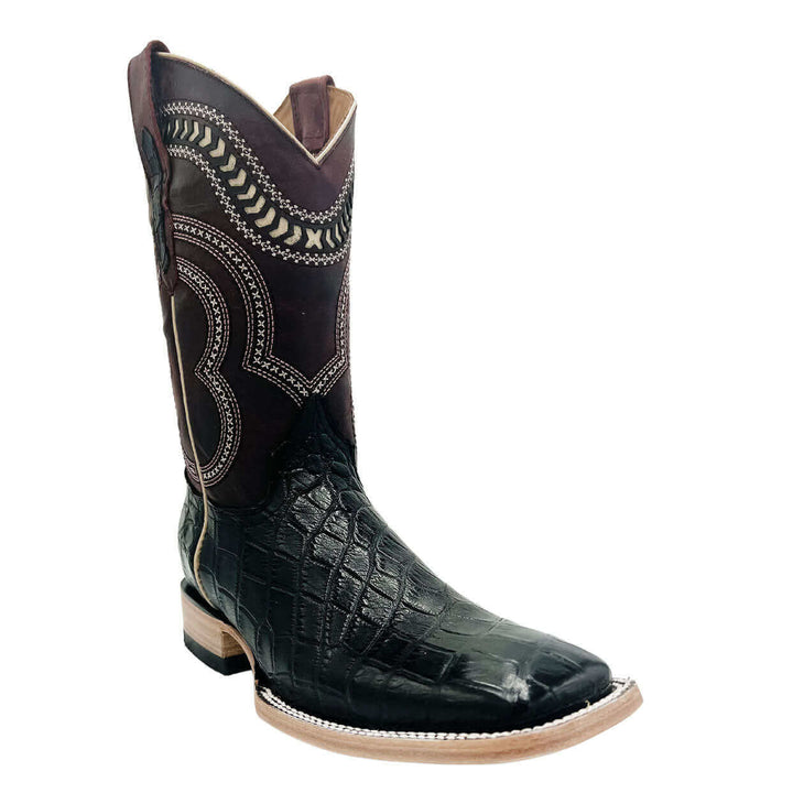 Men's Black American Alligator Square Toe Cowboy Boots Vaccari