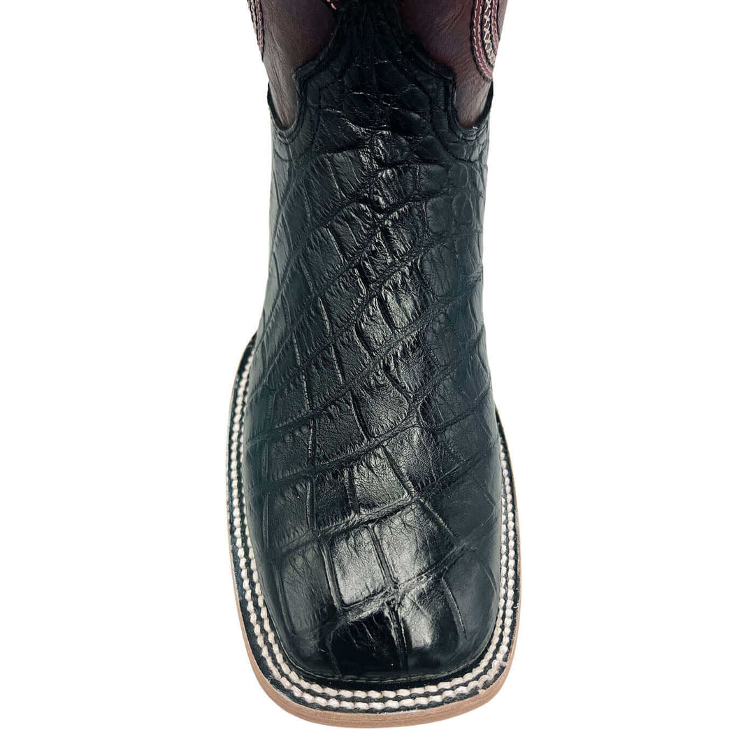 Men's Black American Alligator Square Toe Cowboy Boots Vaccari