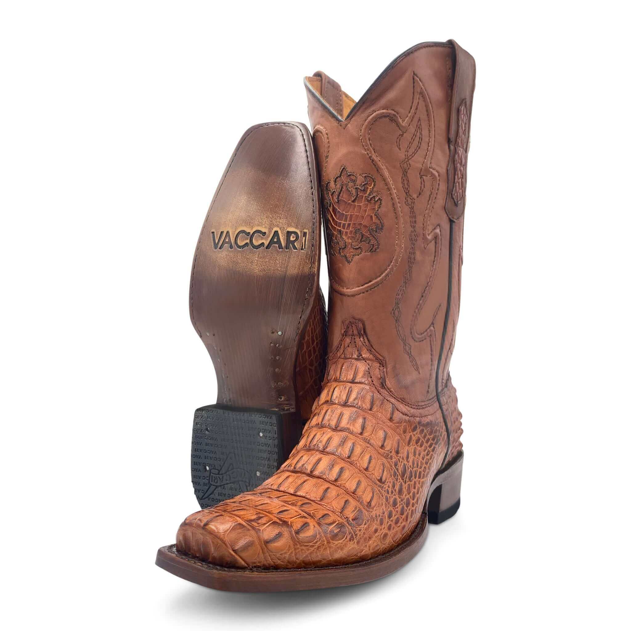 Mens Vaccari Cognac Bowie 7 Toe American Alligator Boots
