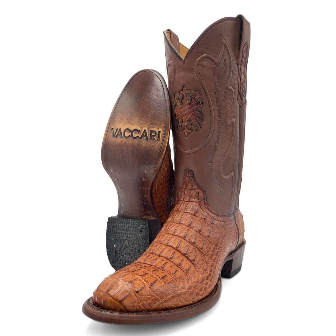 Mens Vaccari Cognac R Toe American Alligator Boots