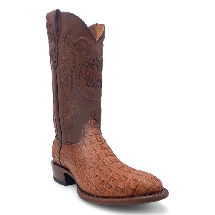 Mens Vaccari Cognac R Toe American Alligator Boots