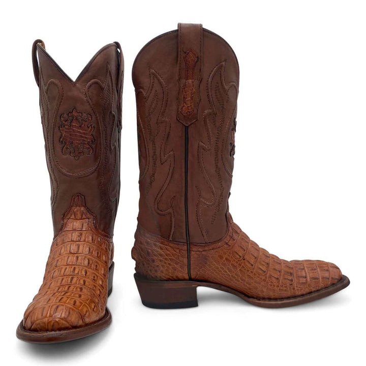 Mens Vaccari Cognac R Toe American Alligator Boots