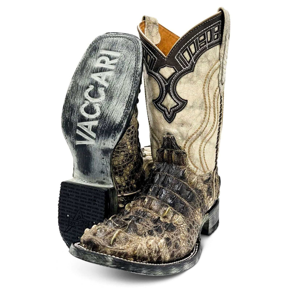 Mens Vaccari Natural American Alligator Square Toe Boots