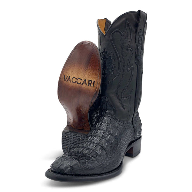 Mens Vaccari Black R Toe American Alligator Boots