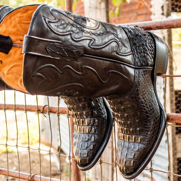 Mens Vaccari Black R Toe American Alligator Boots