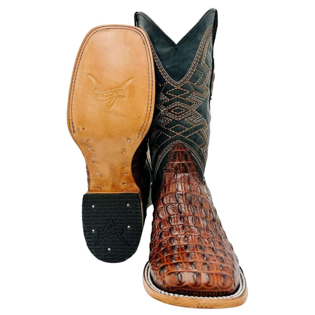 Men's Hornback Alligator Print Cowboy Boots Square Toe Boots Cognac Hornack Print Vaccari