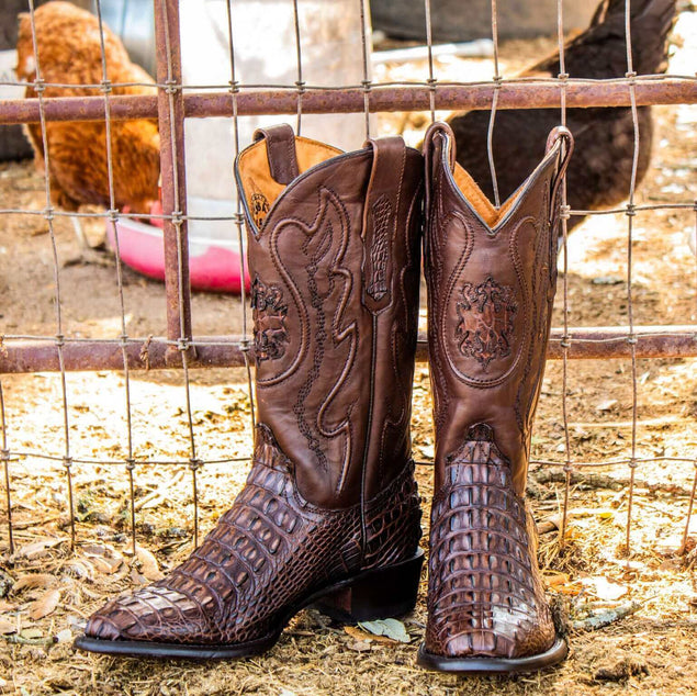 Mens Vaccari Mocha R Toe American Alligator Boots
