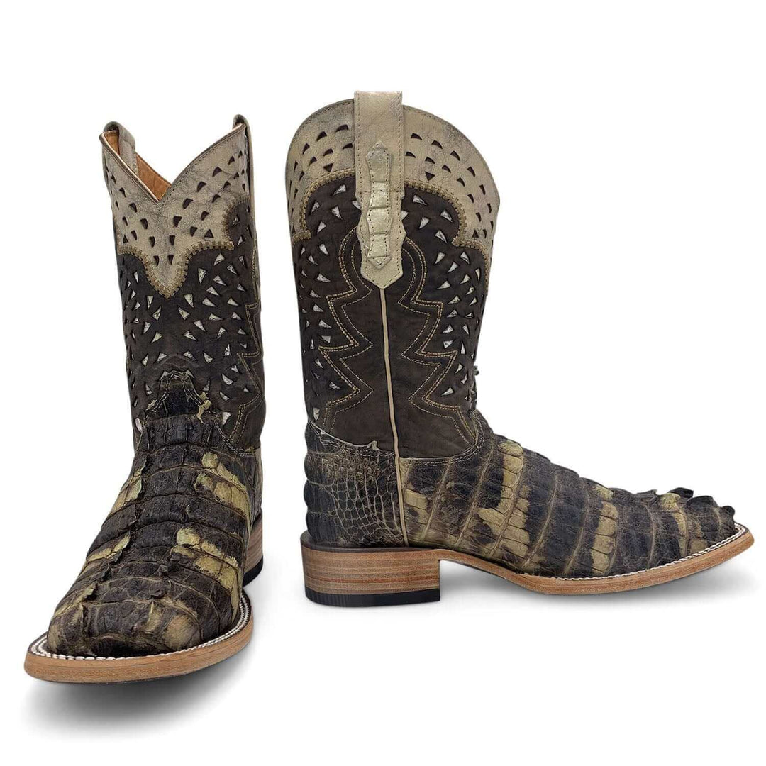 Mens Vaccari Tail-Cut American Alligator Square Toe Boots
