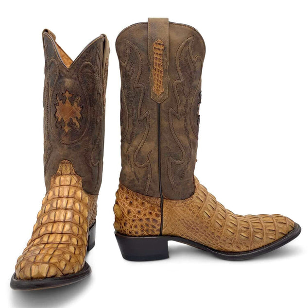 Mens Vaccari Tan Bowie Round Toe American Alligator Boots
