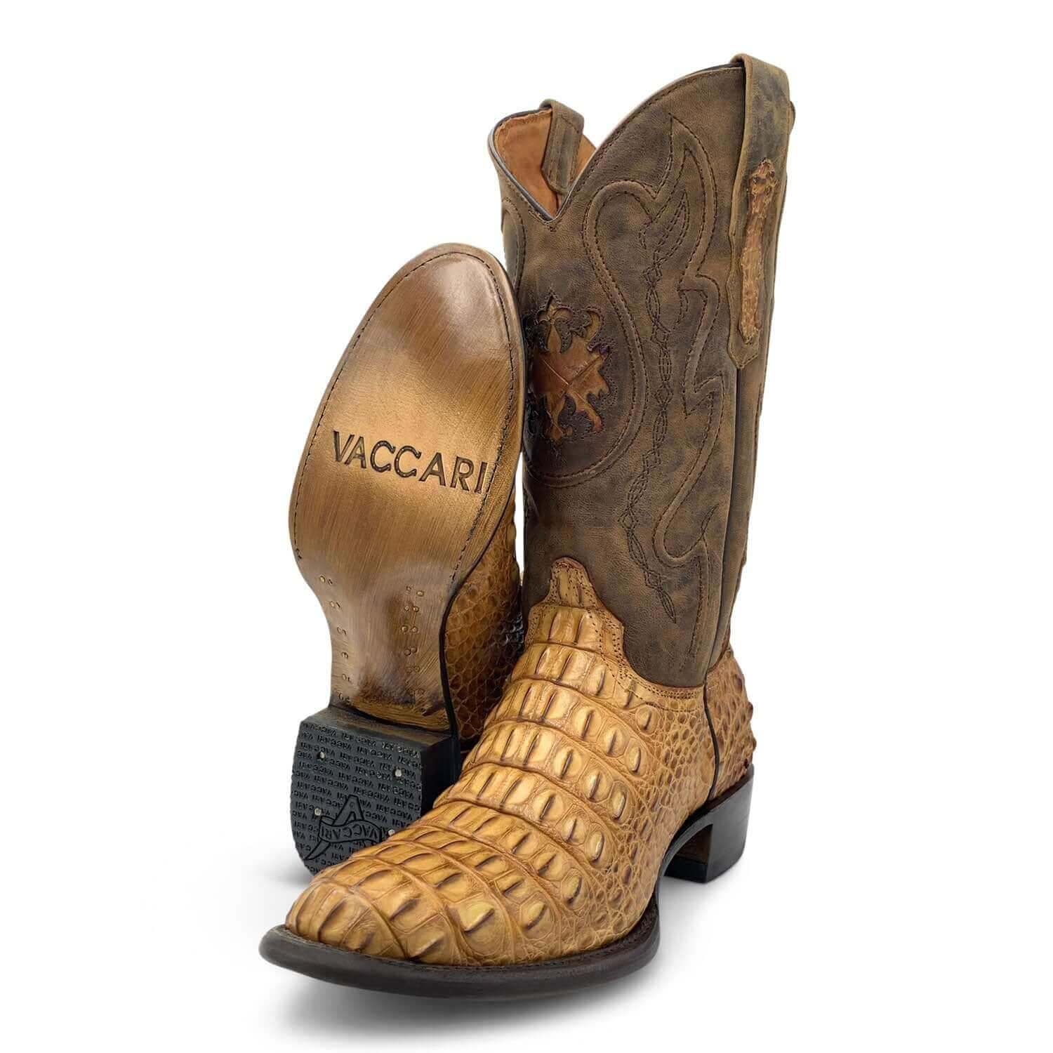 Mens Vaccari Tan Bowie Round Toe American Alligator Boots