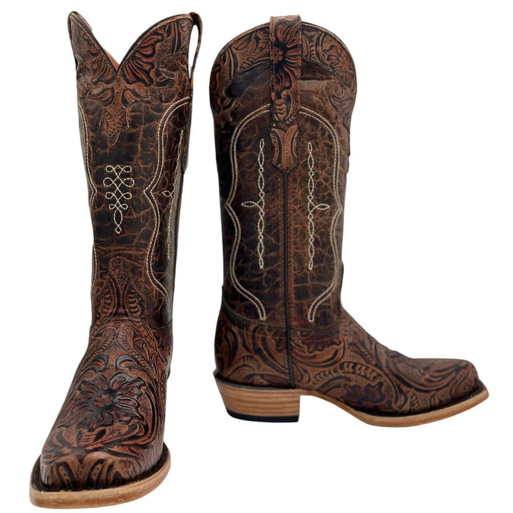 Womens Vaccari Hand-Tooled Narrow square Toe Boots