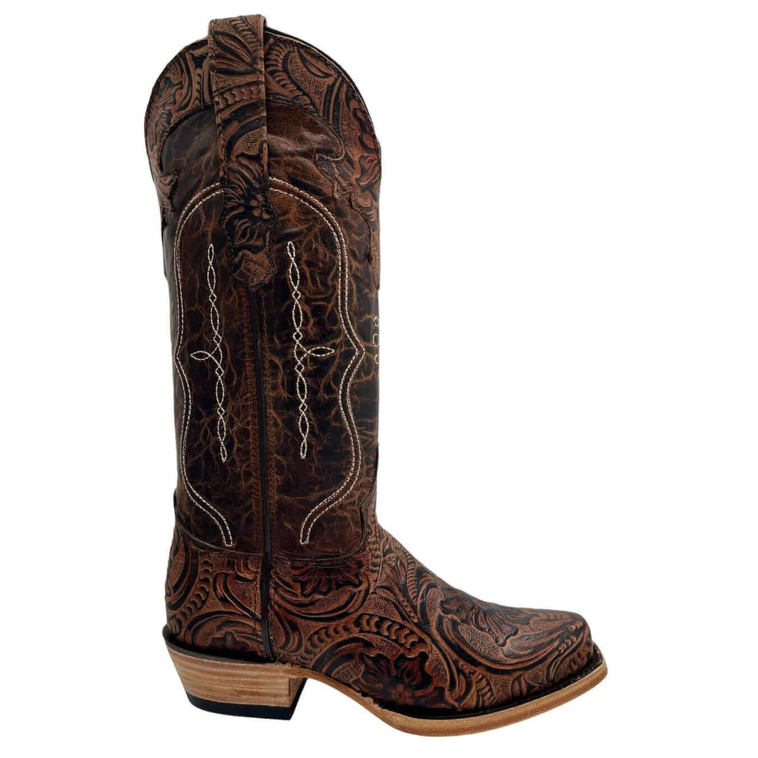 Womens Vaccari Hand-Tooled Narrow square Toe Boots