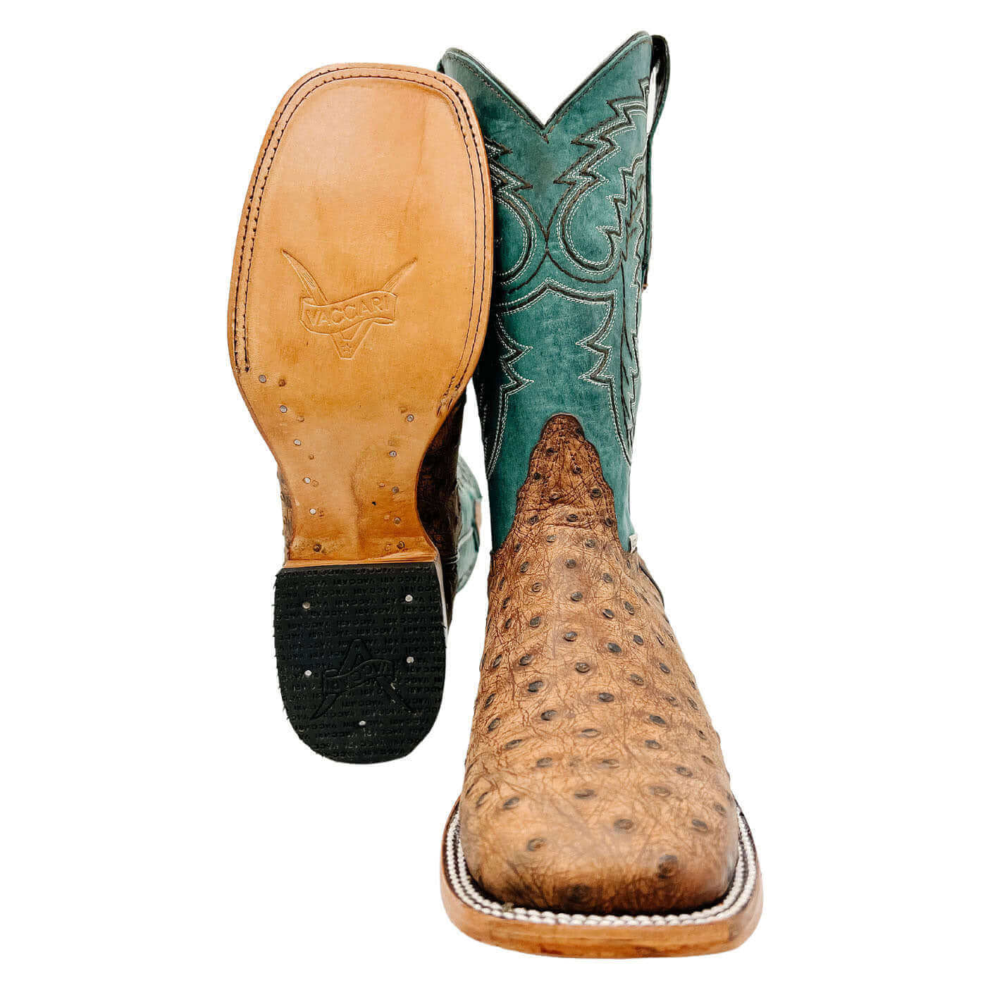 Mens Vaccari Ostrich Print Square Toe Boots