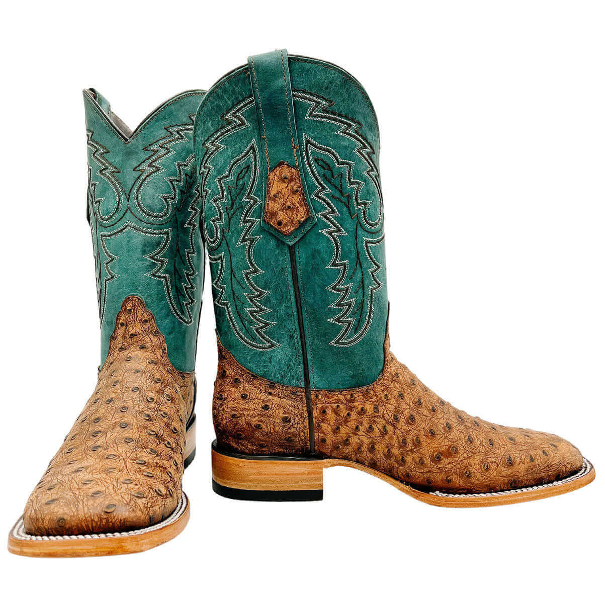 Mens Vaccari Ostrich Print Square Toe Boots