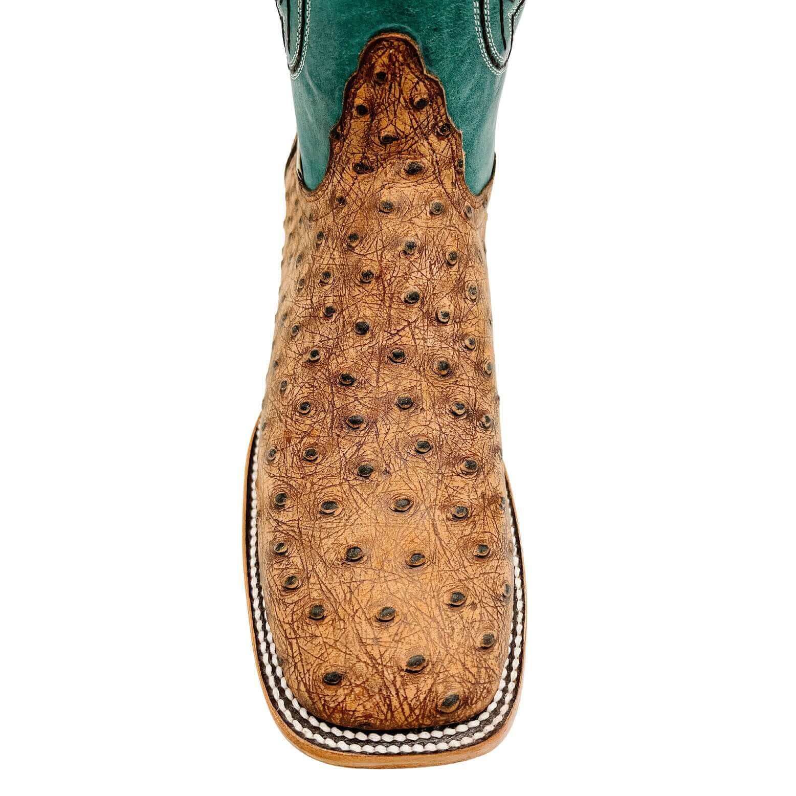 Mens Vaccari Ostrich Print Square Toe Boots