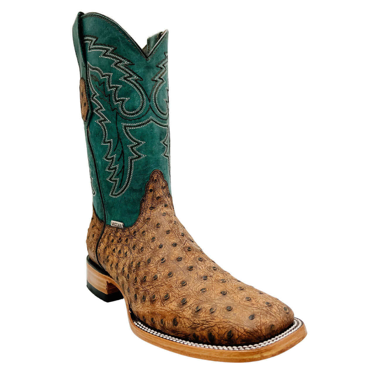 Mens Vaccari Ostrich Print Square Toe Boots