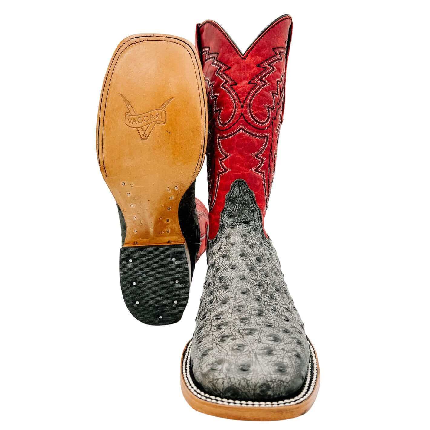 Mens Vaccari Ostrich Print Square Toe Boots