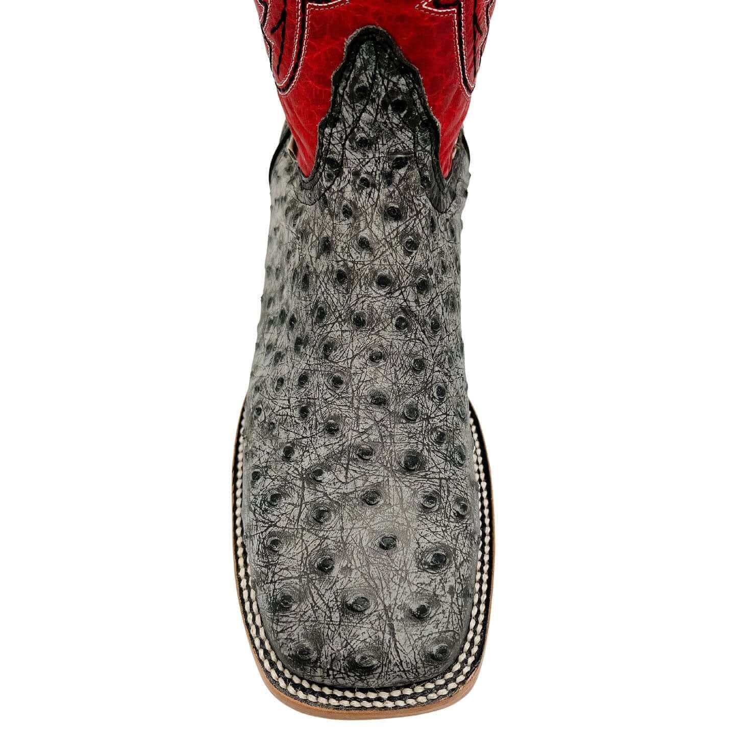 Mens Vaccari Ostrich Print Square Toe Boots