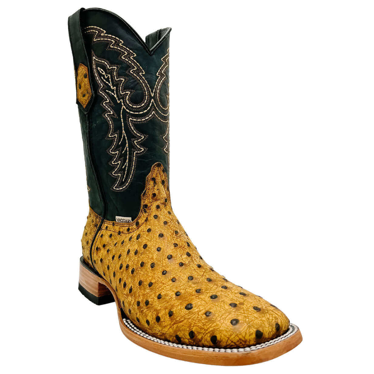 Mens Vaccari Ostrich Print square toe boots