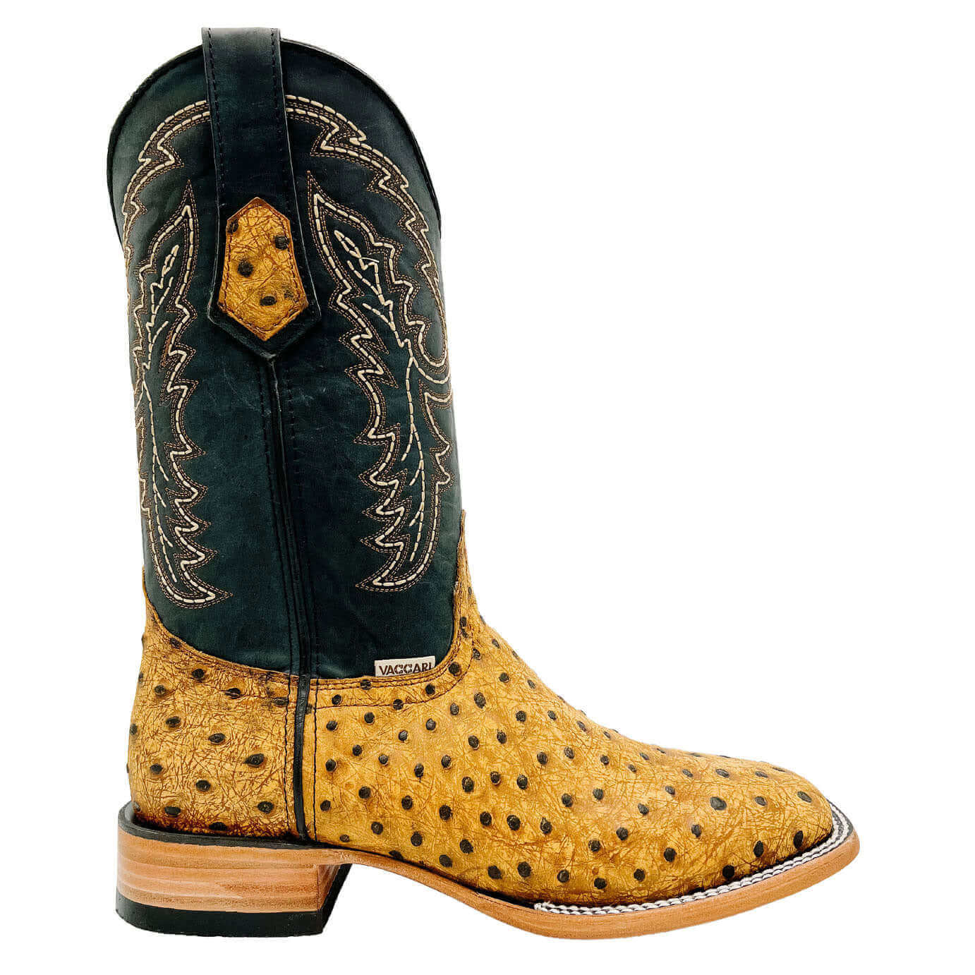 Mens Vaccari Ostrich Print square toe boots