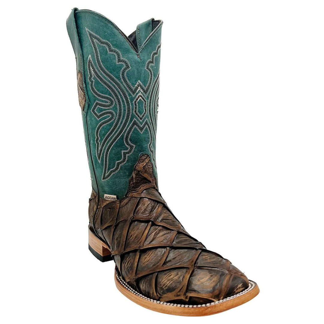 Mens Vaccari Pirarucu Print Square Toe Boots